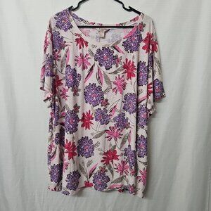 Womens Plus Sz 4x Floral Blouse Tshirt Embossed Soft Stretch Flowy Comfy